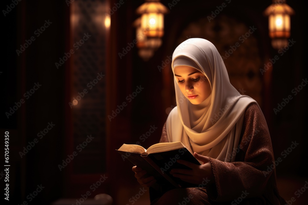 Woman in Hijab Reading the Holy Quran Woman in Hijab Reading the Holy Quran
