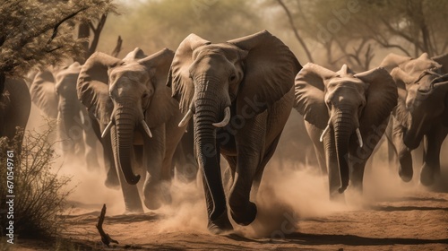 Elephants in wild nature. Wildlife Concept With Copy Space