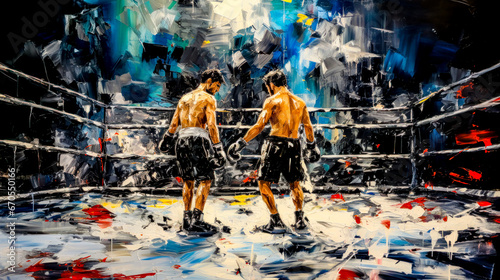 Boxing Champions Fight for Championship in Boxing Ring Acrylic Graphic Illustration Wallpaper Digital Art Poster Background Cover Painting