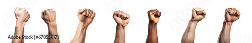 Collection of holding fists up, hand gesture . isolated on a transparent background (PNG cutout or clipping path). photo