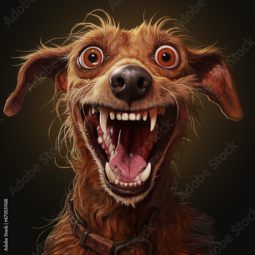 Le portrait d'un chien avec une drôle de tête, la bouche ouverte et des grand yeux © David Giraud