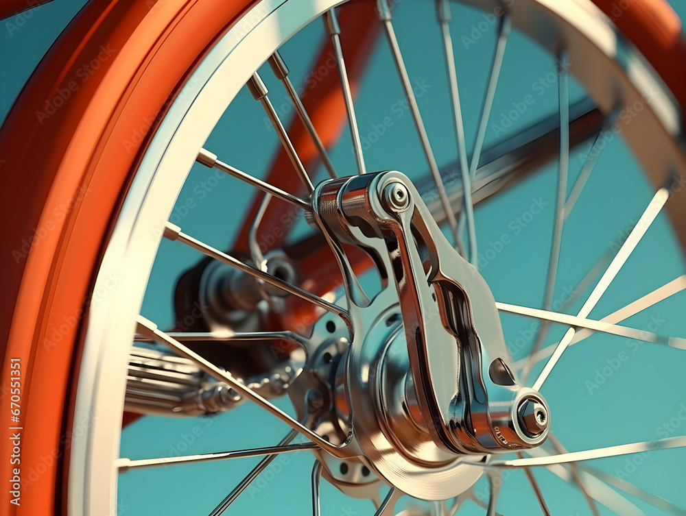 Different parts of a bicycle, chain, seat, disk brake, tire, handle and other parts of a bicycle