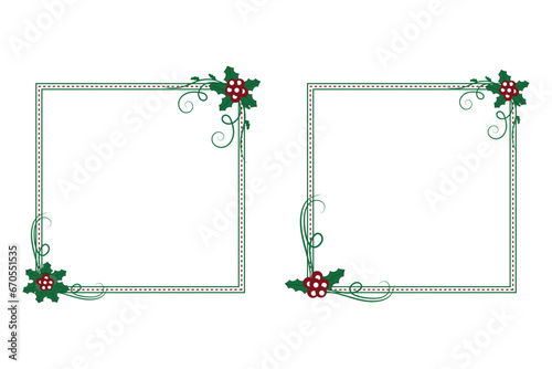 winter holly season page decor border, Merry Christmas holly leaves Square frames, berry leaf ornament frame border Decoration, Wedding greeting cards invitation card holiday page borders vector 