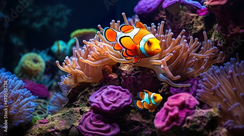 Clownfish Harmony: Amphiprion Ocellaris and Sea Anemone, Amphiprion ocellaris clownfish and anemone in sea photo