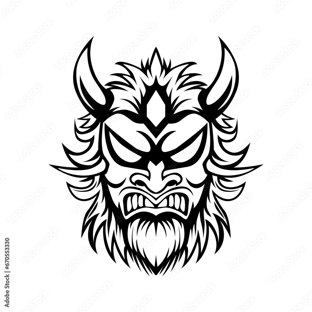 Fototapeta premium Angry Samurai Mask Vector Logo. Ronin Onimask Demon Vector Mascot template