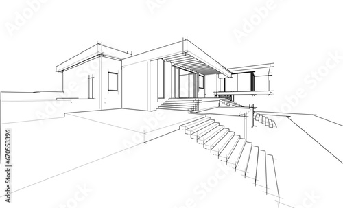 Modern villa architectural 3d rendering © Olha_And
