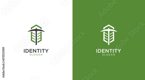 Pickaxe mining logo icon. Creative mining design template