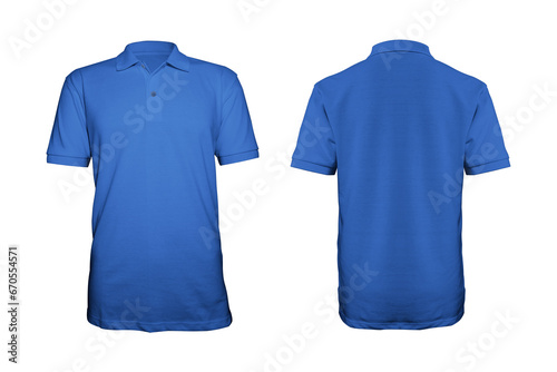 Blue Plain Short Sleeve Polo Shirt with Front and Back Design Template