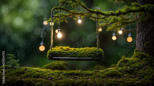 Moss swing  bed for newborn whit effects of small led lights photo