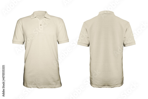 Tan Plain Short Sleeve Polo Shirt with Front and Back Design Template