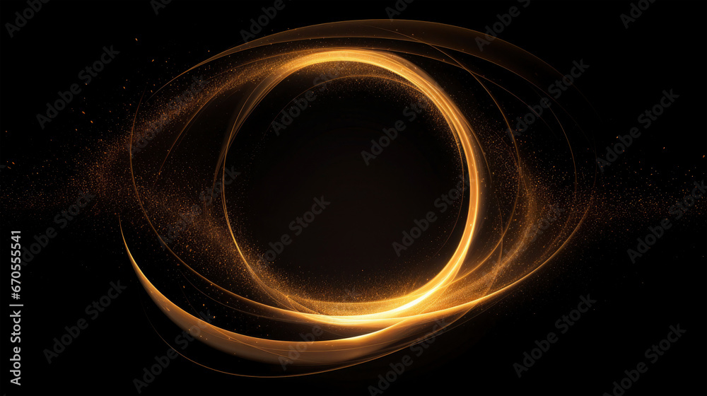 custom made wallpaper toronto digitalGolden circle and waves or curves, abstract modern design with lighting effect on black background