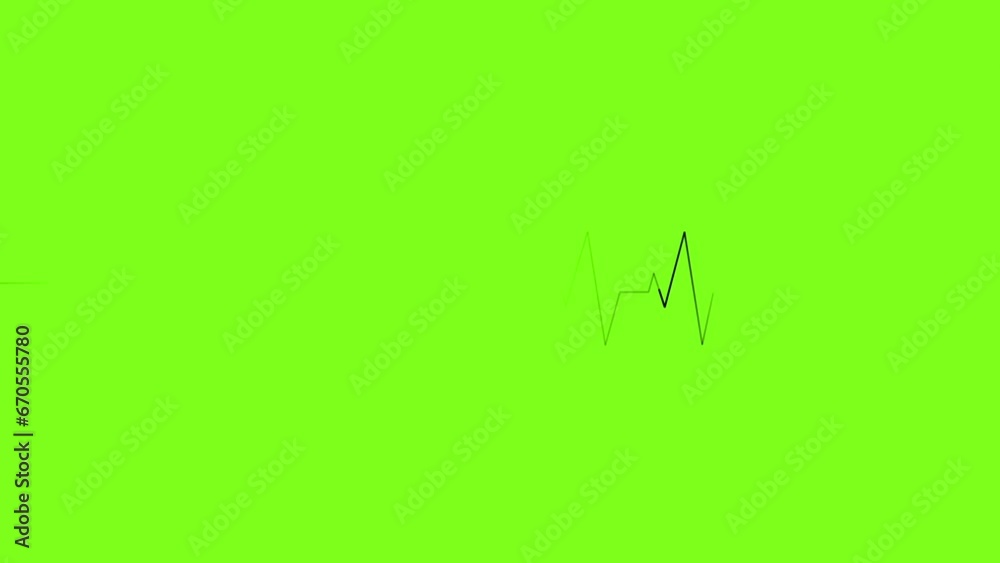 Heartbeat Pulse Rate animation Green Screen. Electrocardiogram beeping trace in Heart rate