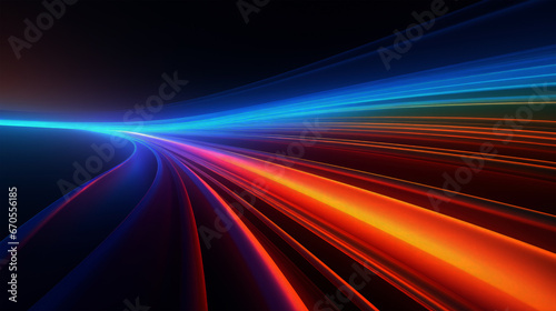 Neon lines and colorful glowing waves and curves in purple, blue, red, orange, colored spectrum of glowing effect on black background