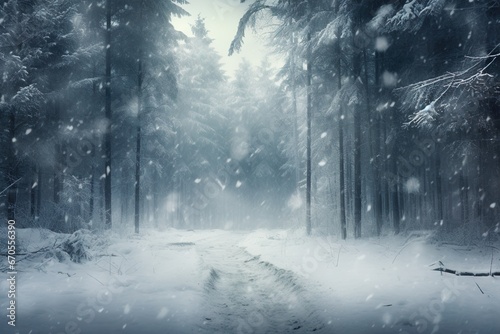 幻想的な雪が降る森のイメージ01 photo
