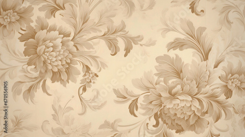 Wallpaper design vintage old in beige and gold with flower pattern, retro style, background