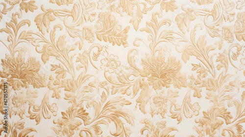 Wallpaper design vintage old in beige and gold with flower pattern, retro style, background