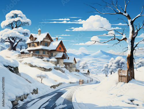 Painting of Christmas and White Winter Day © Saypann