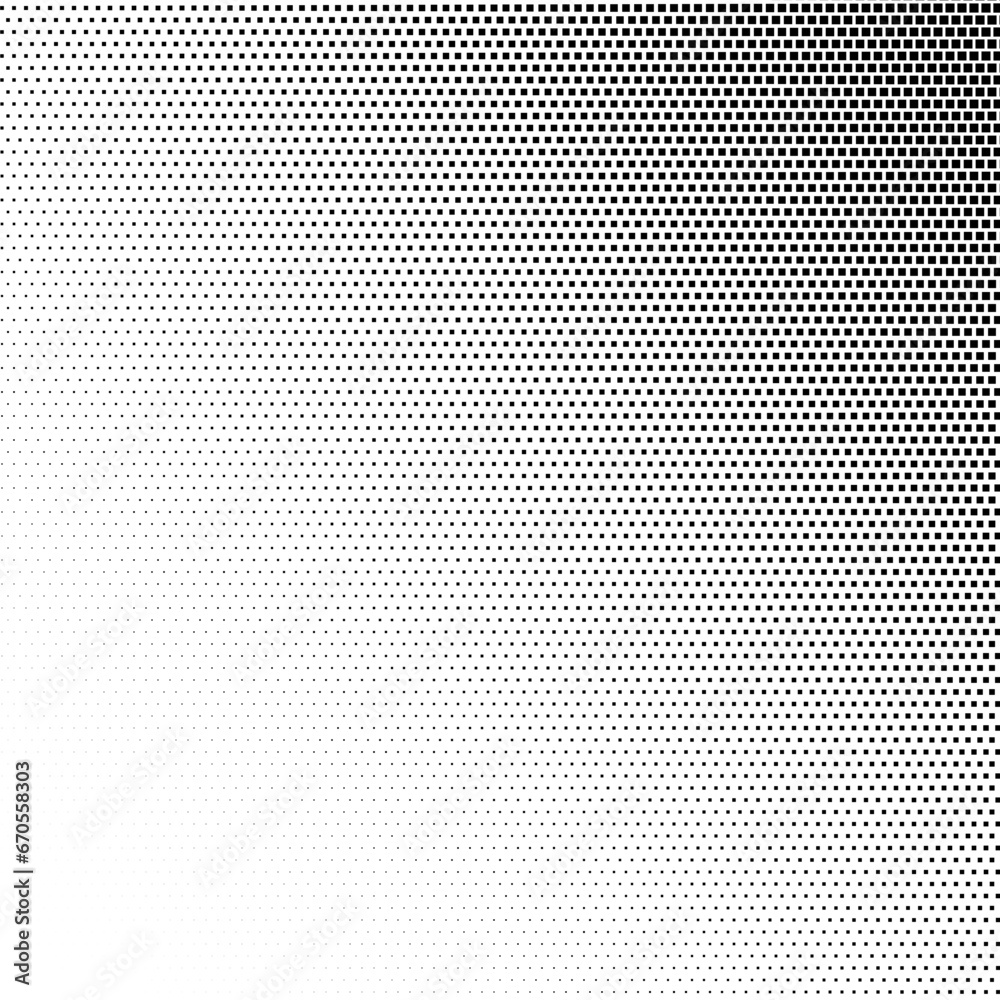 Fototapeta premium Corner with a halftone raster gradient pattern of small black squares on a white background. Vector screentone retro illustration for comic and manga books
