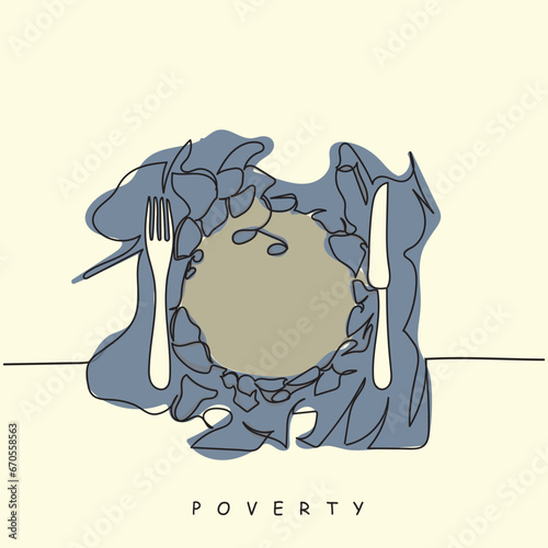 An empty wallet in the hands of young men line art poster. International day of eradication of poverty in october. Global inflation crises. Hunger and poverty concept art vector. Food shortage design
