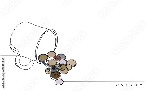 An empty wallet in the hands of young men line art poster. International day of eradication of poverty in october. Global inflation crises. Hunger and poverty concept art vector. Food shortage design