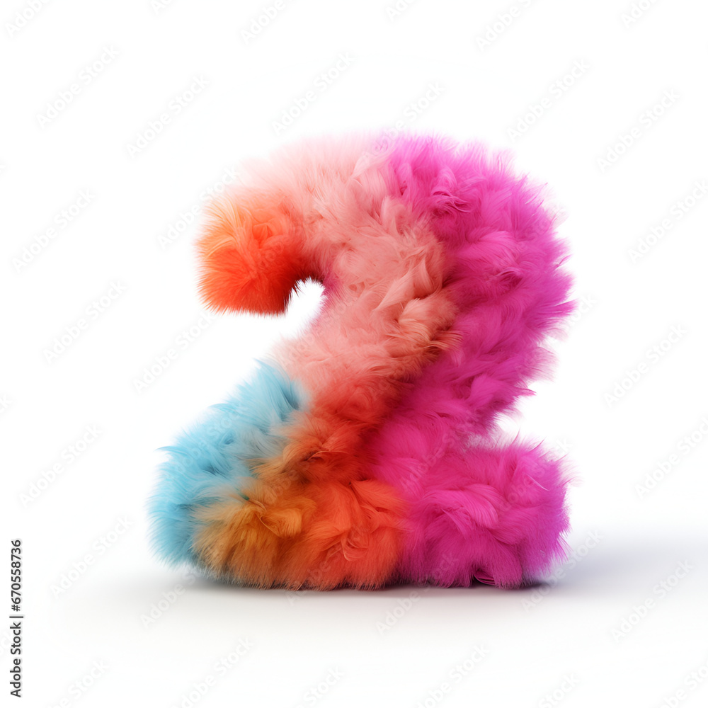 cute colorful fluffy number two isolated on white background. generated by Ai. cute colorful fluffy number two isolated on white background. generated by Ai.