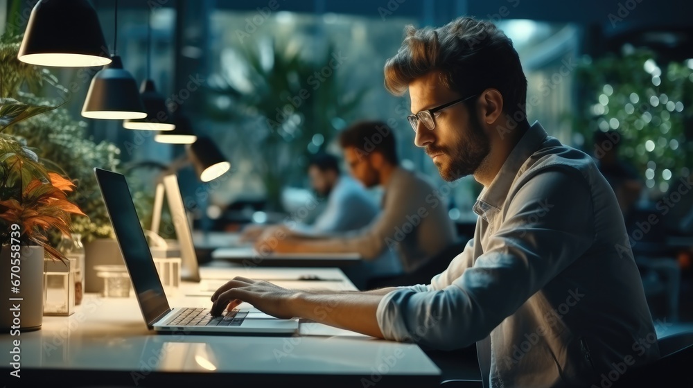 Entrepreneur man working on his laptop in modern office. Entrepreneur man working on his laptop in modern office.
