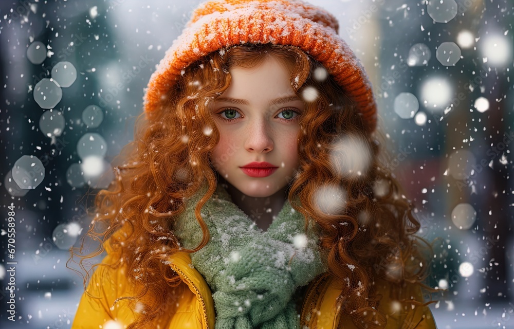 Witness the pure joy of a little girl chasing snowflakes in a winter wonderland. Captured in glowing lights, this 32K UHD photo-realistic landscape on a shaped canvas celebrates the magic of nature.