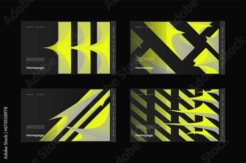 Abstract Homepage Design kit. Modern web page collection. Abstract web page, homepage, landing page concept. Strict and discreet background. Type and polyhedral simple 3D shapes.