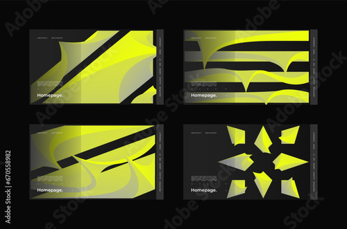 Abstract Homepage Design kit. Modern web page collection. Abstract web page, homepage, landing page concept. Strict and discreet background. Type and polyhedral simple 3D shapes.