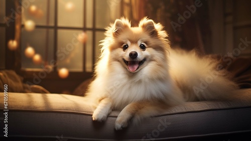 Realistic, photography , cute and fluffy dog, cinematic lighting, 