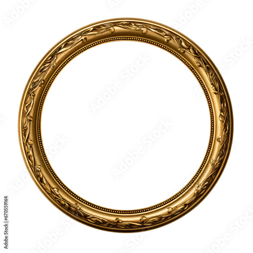 antique and vintage-inspired round gold picture frame, with an oval circle design.isolated on transparent background and a white background