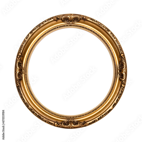 antique and vintage-inspired round gold picture frame, with an oval circle design.isolated on transparent background and a white background © Sara_P