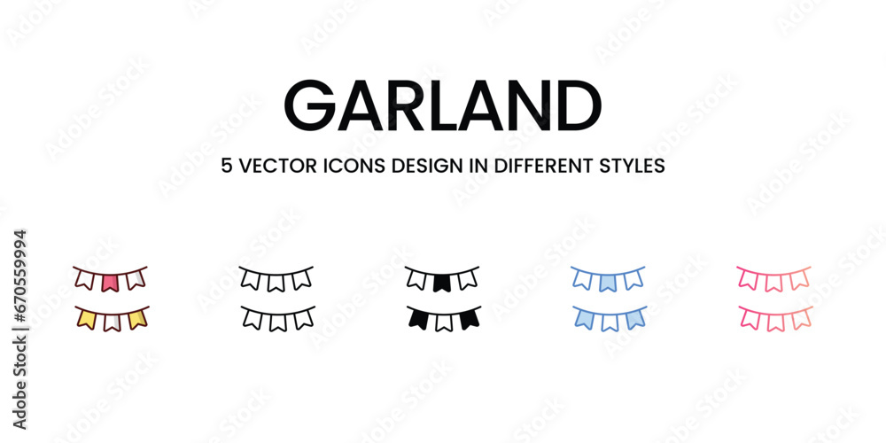 Garland Icons Design in Five style with Editable Stroke. Line, Solid, Flat Line, Duo Tone Color, and Color Gradient Line. Suitable for Web Page, Mobile App, UI, UX and GUI design Garland Icons Design in Five style with Editable Stroke. Line, Solid, Flat Line, Duo Tone Color, and Color Gradient Line. Suitable for Web Page, Mobile App, UI, UX and GUI design