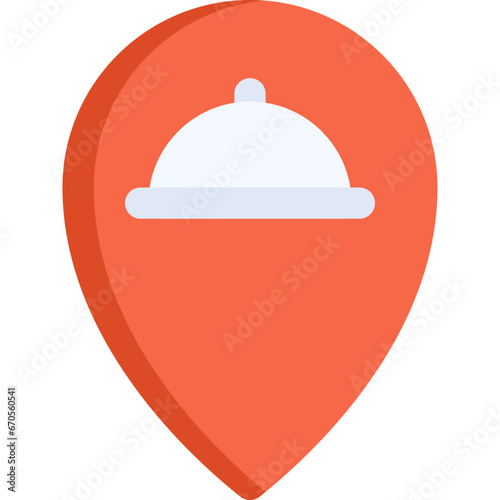 Restaurant location in flat icon. Maps, pin, placeholder, food tray