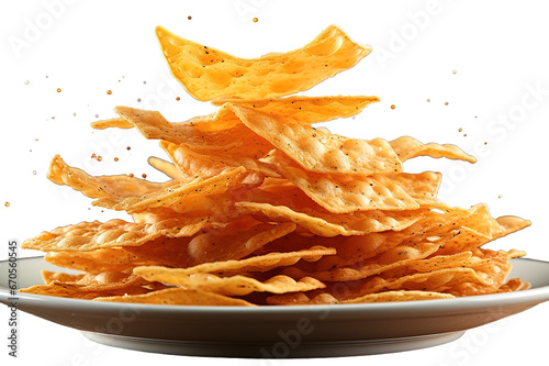 potato chips in a bowl isolated on a Transparent background. Generative AI photo