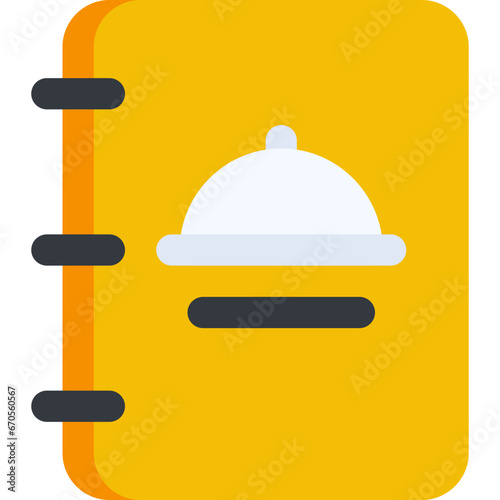 Food menu in flat icon. Book, paper, food tray, cooking, recipe