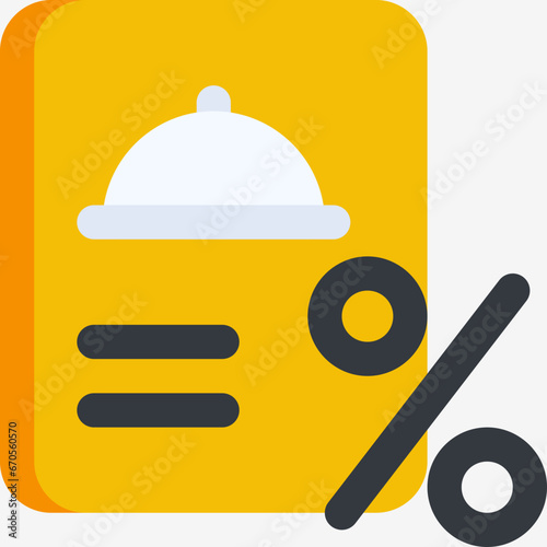 Food delivery discount in flat icon. Promotion, percentage, order food, offer
