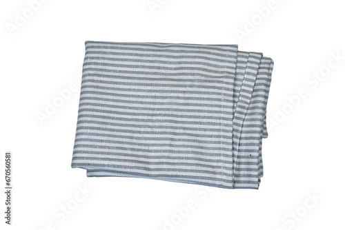 Billede på lærred gray  cloth kitchen napkin, striped linen tablecloth isolated on white backgroun