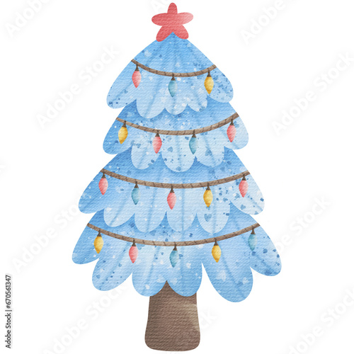 Christmas tree element in different color for Christmas in watercolor