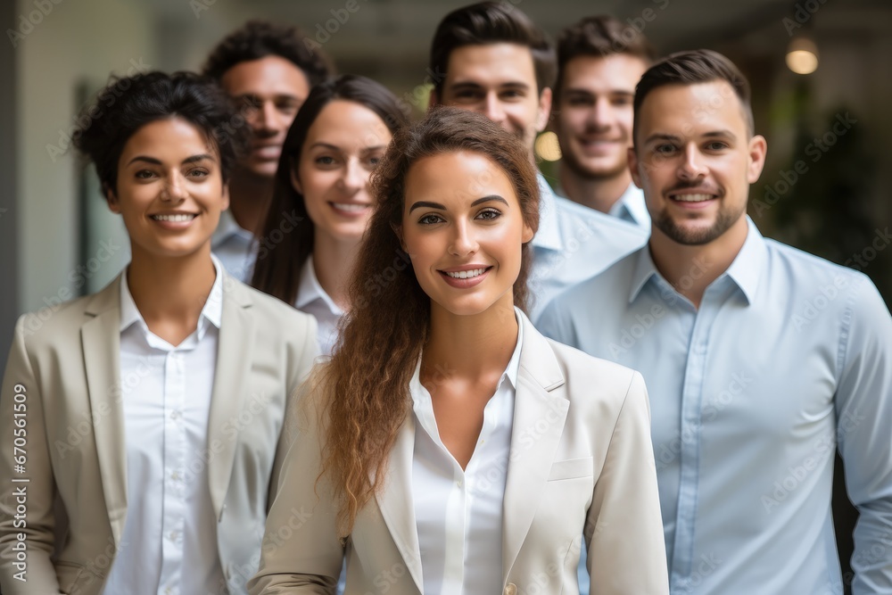 Fototapeta premium Business team leader, Happy multiracial professional employees, team.