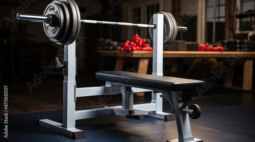Weightlifting bench with barbell.