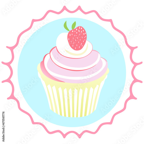Cupcake strawberry dessert sweet bakery bright isolated illustration vector