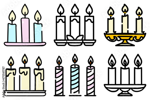 Icon Set Candlestick Candle Lantern illustration vector