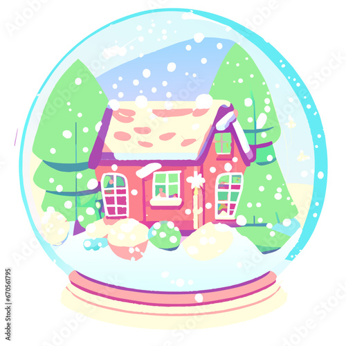 Glass ball snow globe of winter house illustration vector