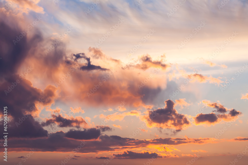 Dramatic sunset over the sea. Sky background