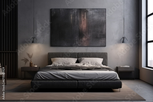 Mock up image for your photography, clean rustical bedroom with king bed. photo