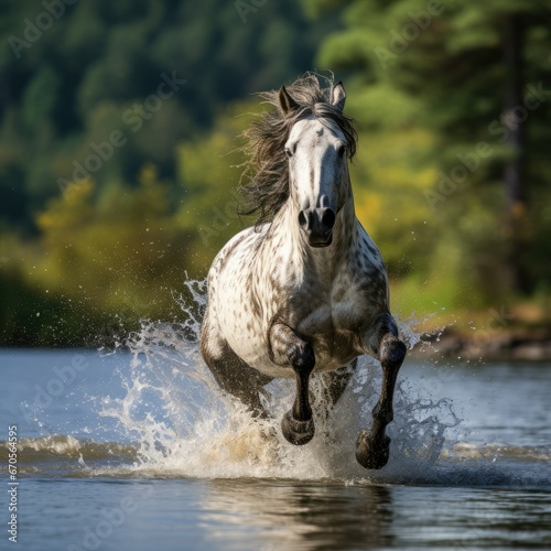 Icelandic Horse Herd in Dynamic Gallop Across Serene Waters of Nature © Made360