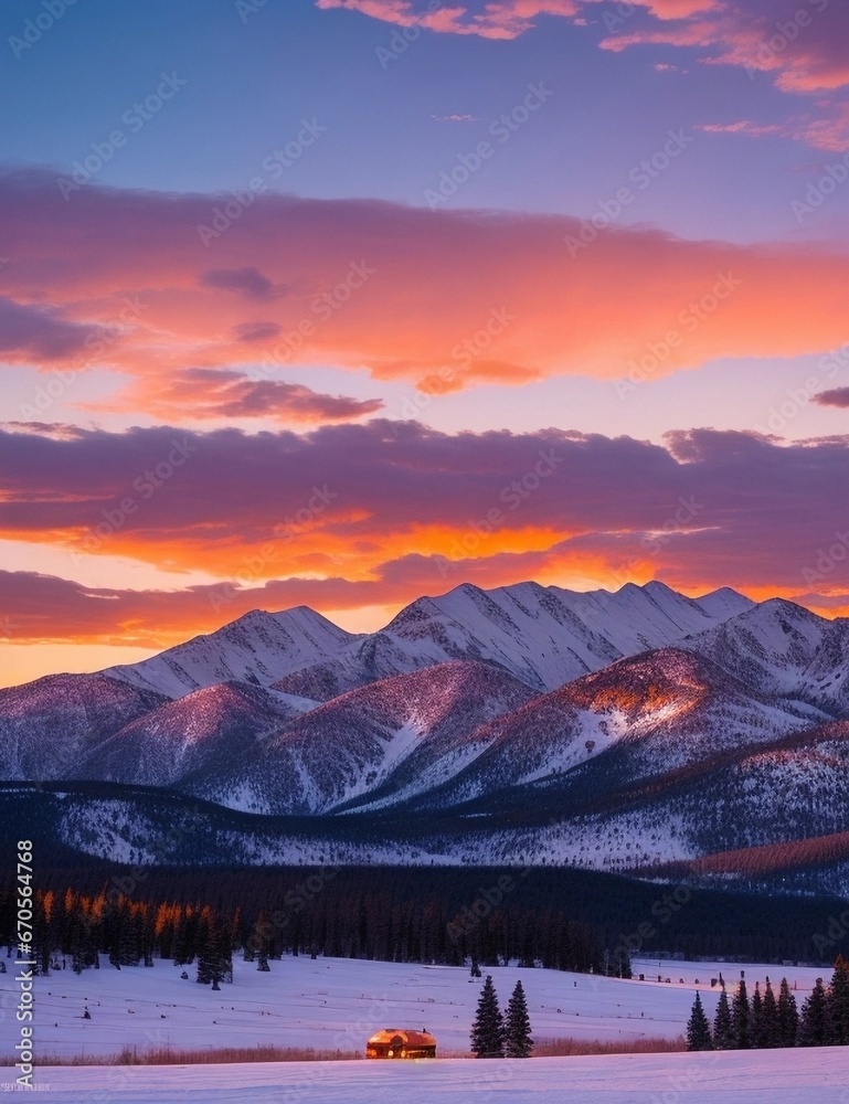 sunset over the snow-covered Rocky Mountains sunset over the snow-covered Rocky Mountains