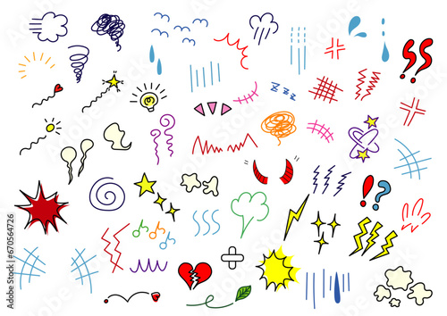 手描きのカラフル漫符アイコンセット