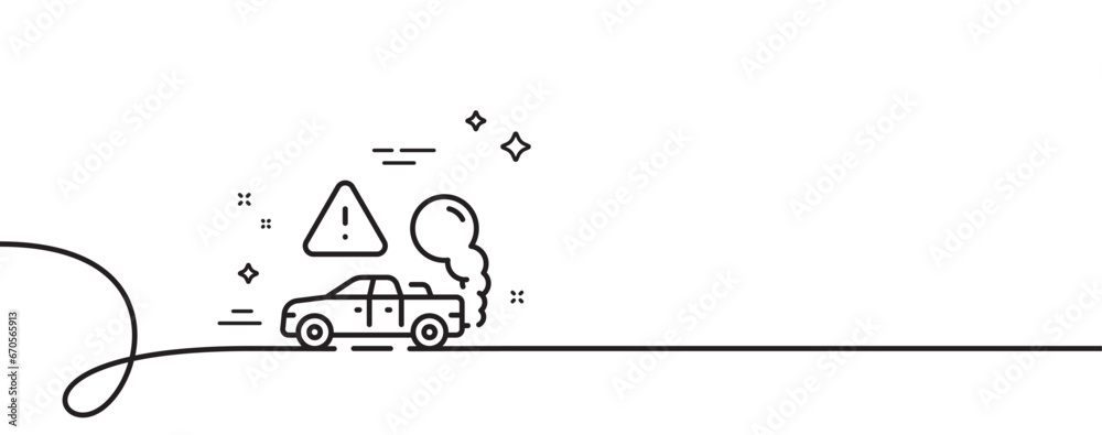 Exhaust line icon. Continuous one line with curl. Car co2 fumes sign. Vehicle danger emission symbol. Exhaust single outline ribbon. Loop curve pattern. Vector